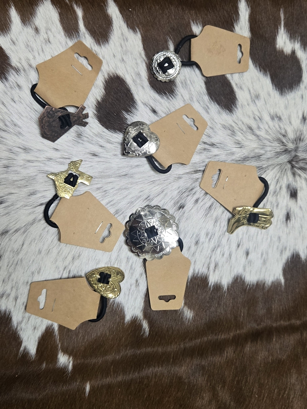Western Concho Hair Tie with Silver Ot Gold Metal Accents